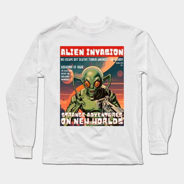 Alien Invasion Vintage sci fi comic book cover Long Sleeve T-Shirt by Teessential